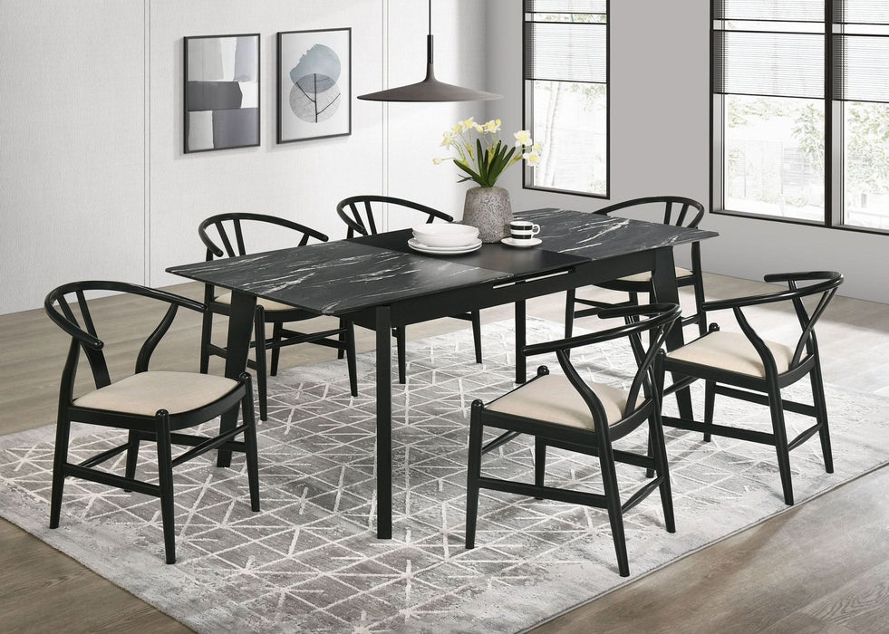 Crestmont 7 - piece Extension Leaf Dining Table Set Black - Walo Furniture