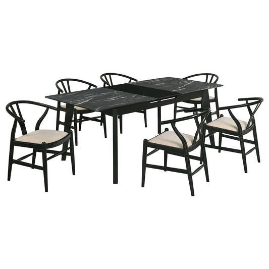 Crestmont 7 - piece Extension Leaf Dining Table Set Black - Walo Furniture