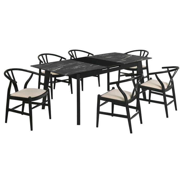 Crestmont 7 - piece Extension Leaf Dining Table Set Black - Walo Furniture