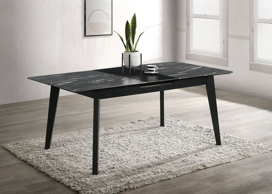 Crestmont 78 - inch Extension Dining Table Black Faux Marble - Walo Furniture