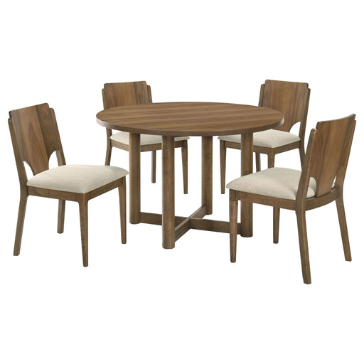 Crestmore 5 - piece 46 - inch Round Wood Dining Table Set Walnut - Walo Furniture