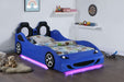 Cruiser Wood Twin LED Race Car Bed and 7 - inch Mattress Blue - Walo Furniture