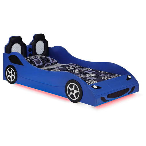 Cruiser Wood Twin LED Race Car Bed and 7 - inch Mattress Blue - Walo Furniture