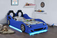 Cruiser Wood Twin LED Race Car Bed and 7 - inch Mattress Blue - Walo Furniture