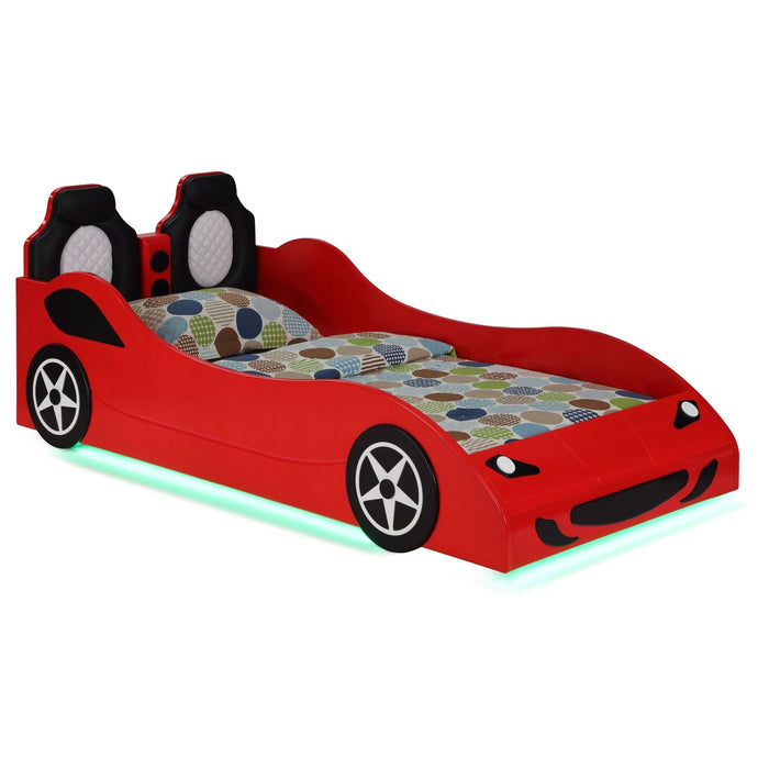 Cruiser Wood Twin LED Race Car Bed and 7 - inch Mattress Red - Walo Furniture