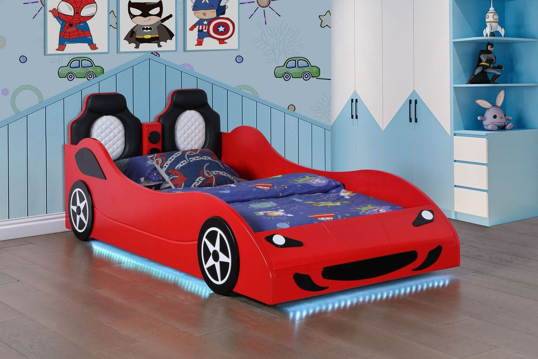 Cruiser Wood Twin LED Race Car Bed and 7 - inch Mattress Red - Walo Furniture