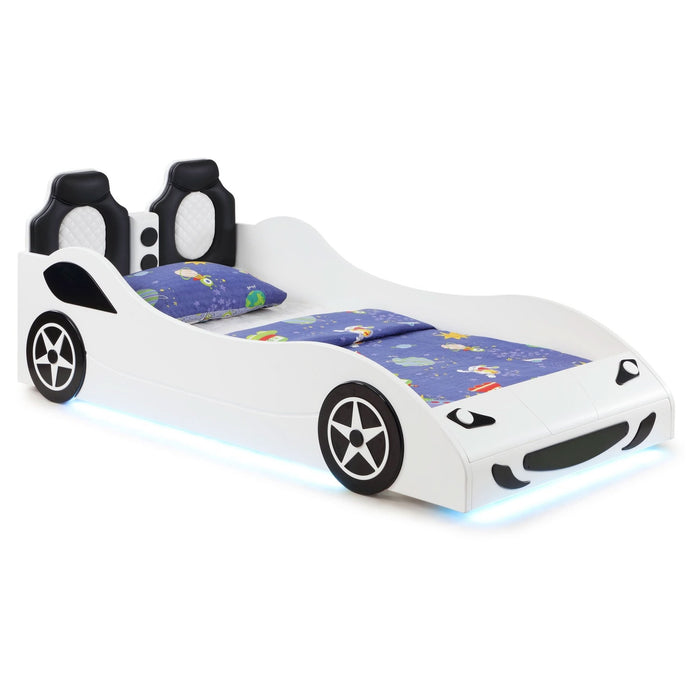 Cruiser Wood Twin LED Race Car Bed and 7 - inch Mattress White - Walo Furniture