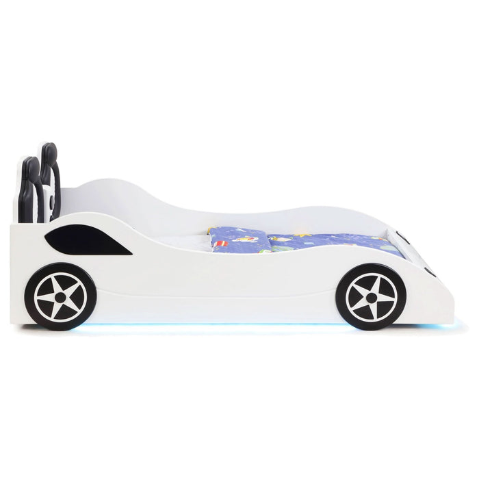 Cruiser Wood Twin LED Race Car Bed and 7 - inch Mattress White - Walo Furniture