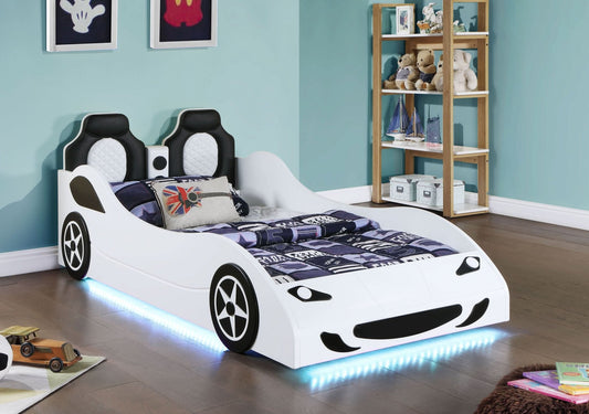 Cruiser Wood Twin LED Race Car Bed and 7 - inch Mattress White - Walo Furniture