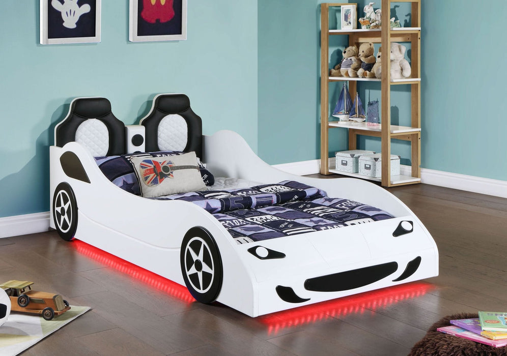 Cruiser Wood Twin LED Race Car Bed and 7 - inch Mattress White - Walo Furniture