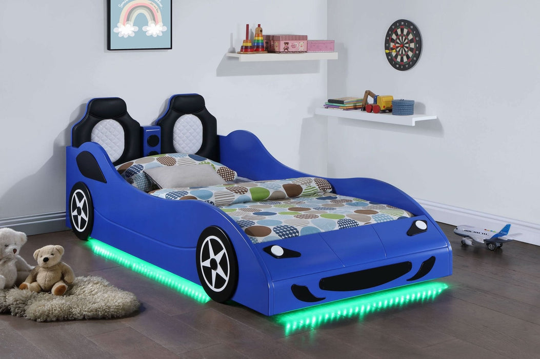 Cruiser Wood Twin LED Race Car Bed Blue - Walo Furniture