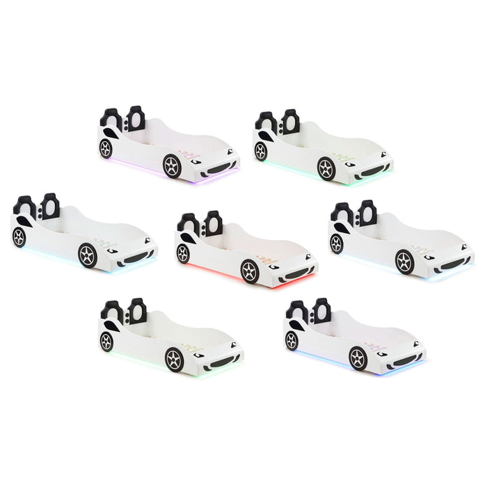 Cruiser Wood Twin LED Race Car Bed White - Walo Furniture