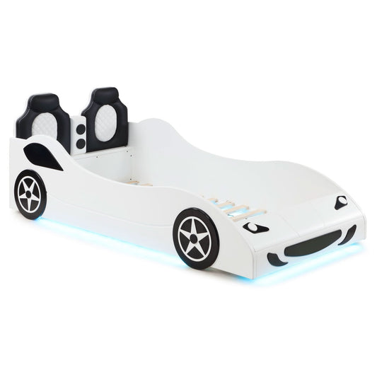 Cruiser Wood Twin LED Race Car Bed White - Walo Furniture