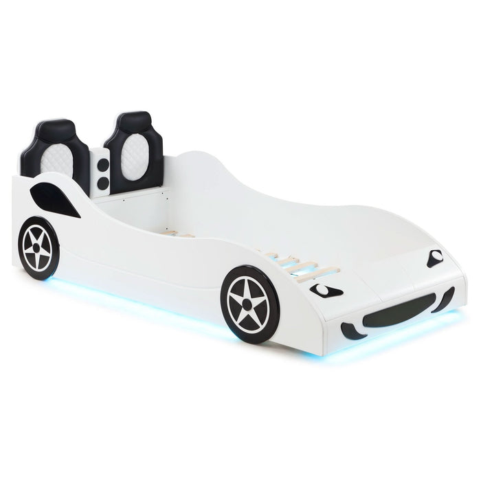 Cruiser Wood Twin LED Race Car Bed White - Walo Furniture