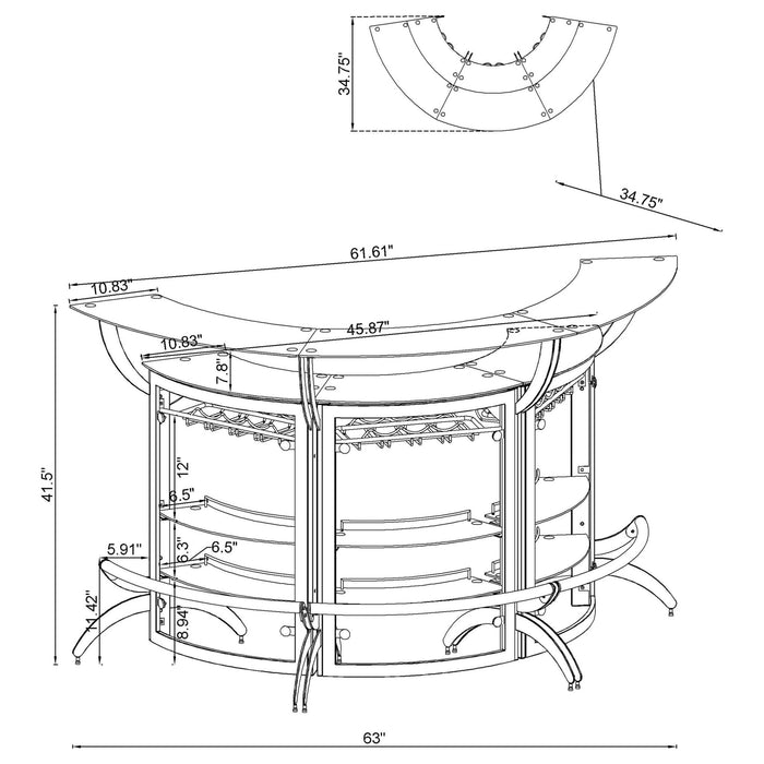 Dallas 3 - piece Curved Freestanding Home Bar Cabinet White - Walo Furniture