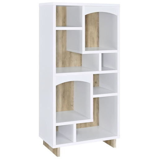 Dalton 65 - inch 6 - shelf Bookcase White and Distressed Pine - Walo Furniture