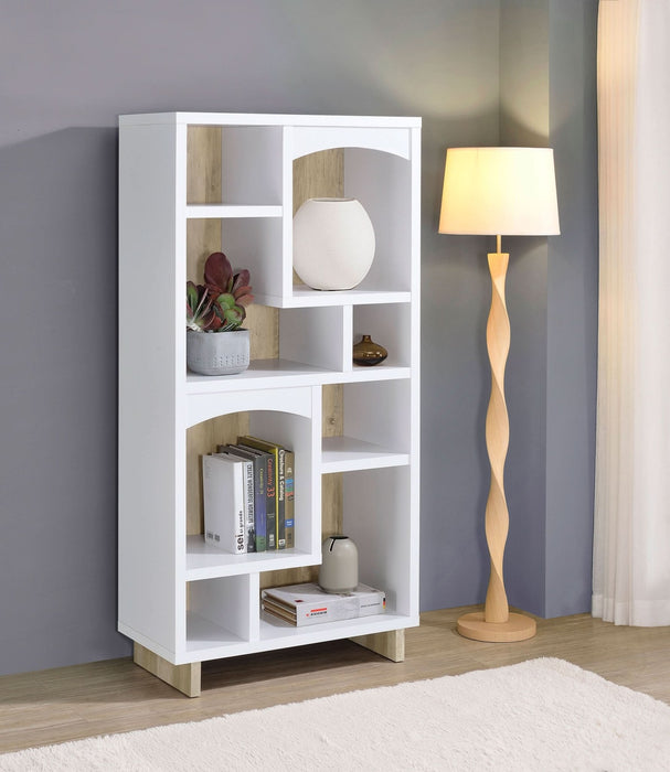 Dalton 65 - inch 6 - shelf Bookcase White and Distressed Pine - Walo Furniture