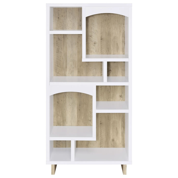 Dalton 65 - inch 6 - shelf Bookcase White and Distressed Pine - Walo Furniture