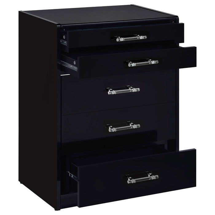 Danbury 3 - drawer Makeup Vanity & Stool Set Black High Gloss - Walo Furniture