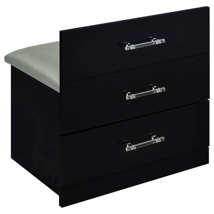 Danbury 3 - drawer Makeup Vanity & Stool Set Black High Gloss - Walo Furniture