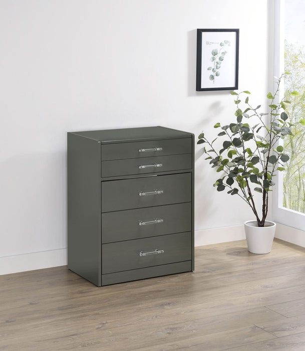 Danbury 3 - drawer Makeup Vanity & Stool Set Grey High Gloss - Walo Furniture