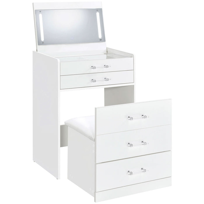 Danbury 3 - drawer Makeup Vanity & Stool Set White High Gloss - Walo Furniture