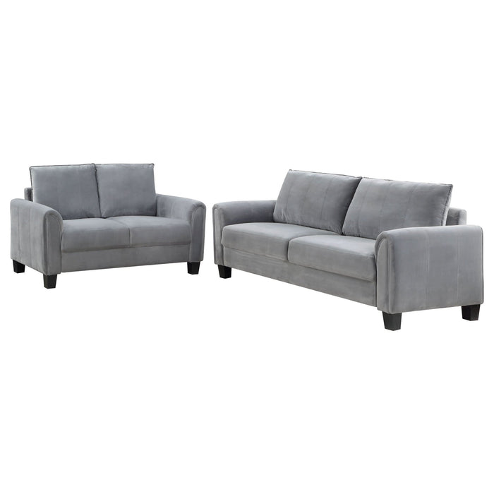 Davis 2 - piece Upholstered Rolled Arm Sofa Grey - Walo Furniture