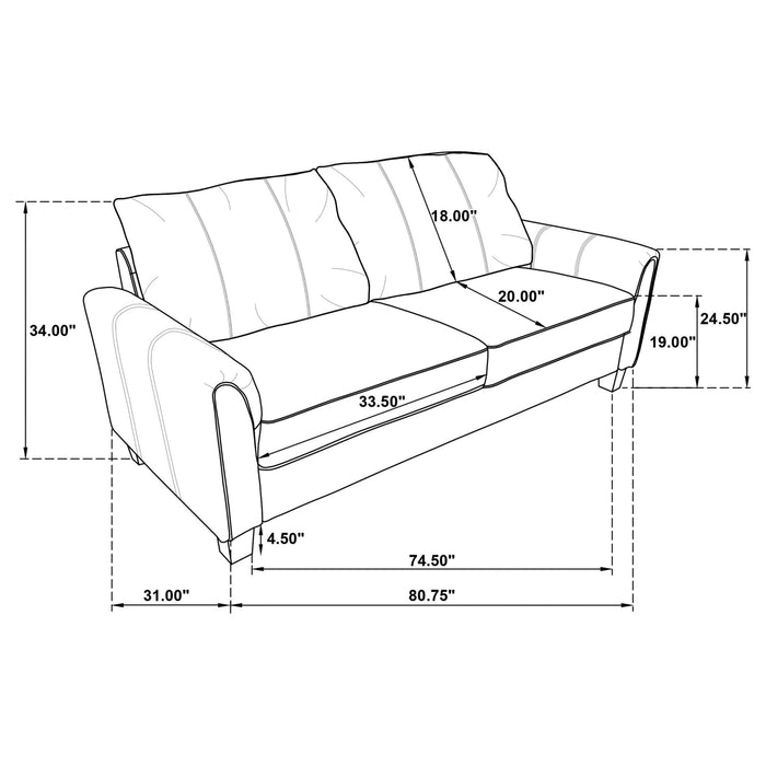 Davis 3 - piece Upholstered Rolled Arm Sofa Grey - Walo Furniture