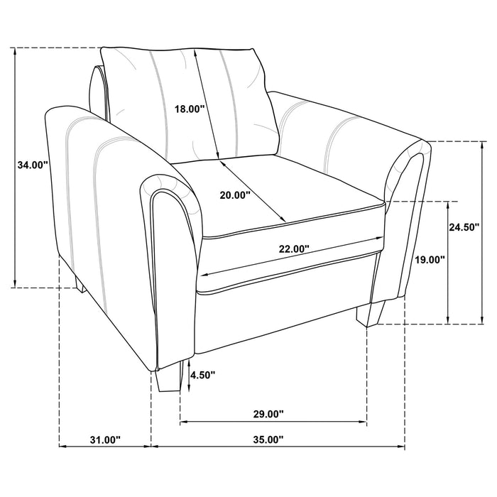 Davis 3 - piece Upholstered Rolled Arm Sofa Grey - Walo Furniture