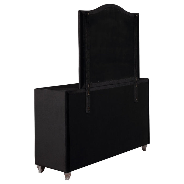 Deanna 7 - drawer Upholstered Dresser with Mirror Black - Walo Furniture