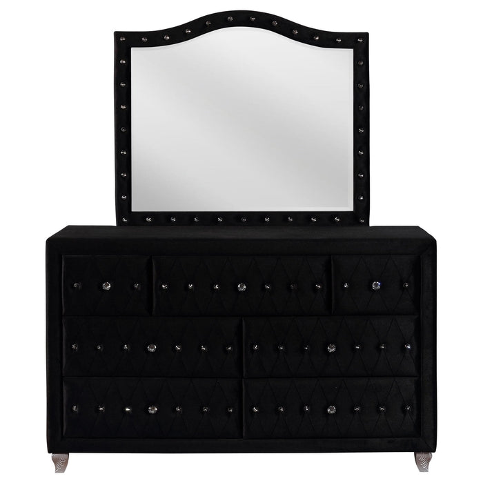 Deanna 7 - drawer Upholstered Dresser with Mirror Black - Walo Furniture