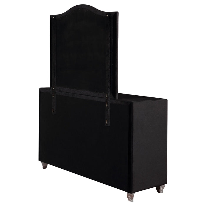 Deanna 7 - drawer Upholstered Dresser with Mirror Black - Walo Furniture