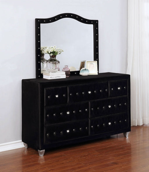 Deanna 7 - drawer Upholstered Dresser with Mirror Black - Walo Furniture