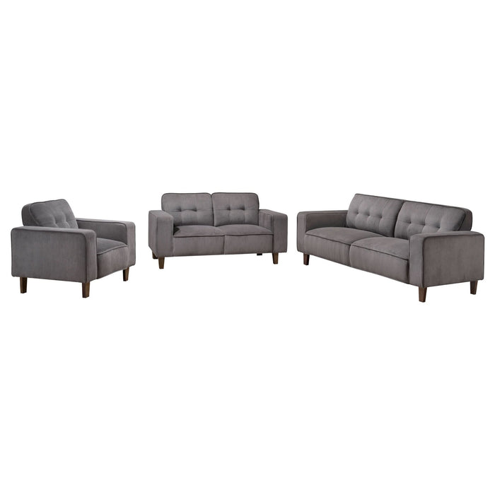 Deerhurst 3 - piece Upholstered Track Arm Sofa Set Charcoal - Walo Furniture