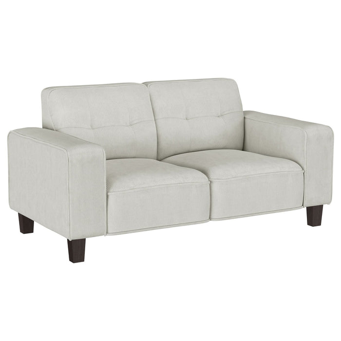 Deerhurst Upholstered Track Arm Tufted Loveseat Greige - Walo Furniture