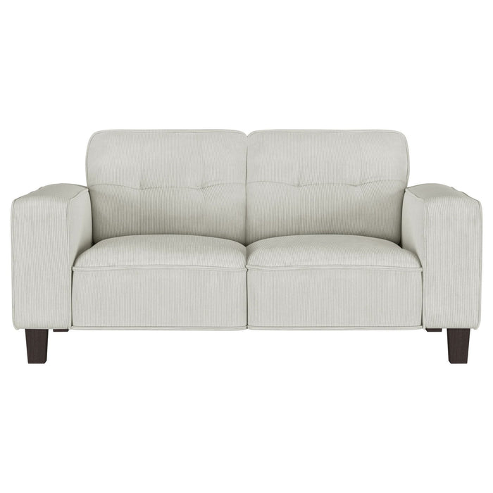 Deerhurst Upholstered Track Arm Tufted Loveseat Greige - Walo Furniture