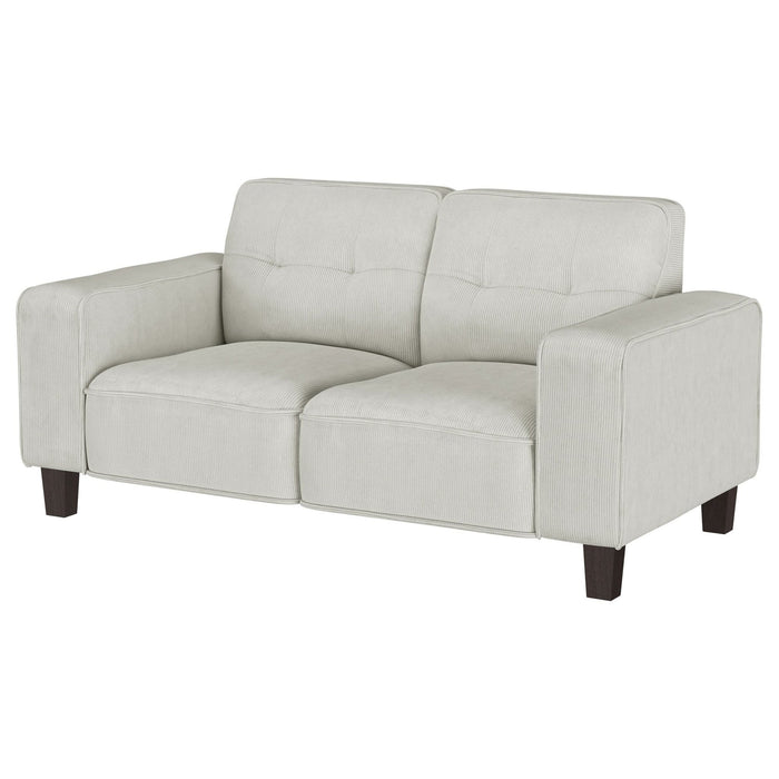 Deerhurst Upholstered Track Arm Tufted Loveseat Greige - Walo Furniture