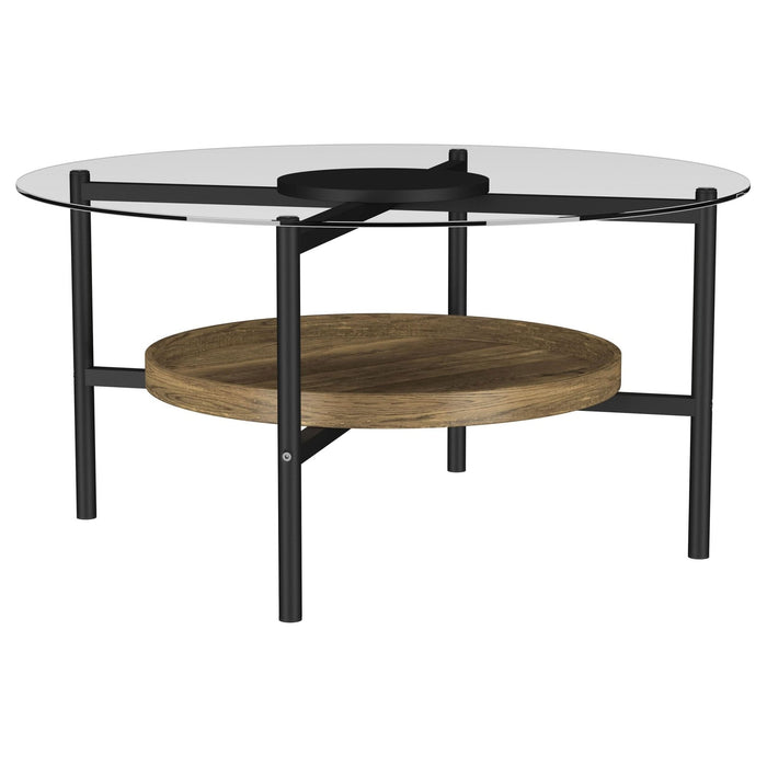 Delfin Round Glass Top Coffee Table Black and Brown - Walo Furniture