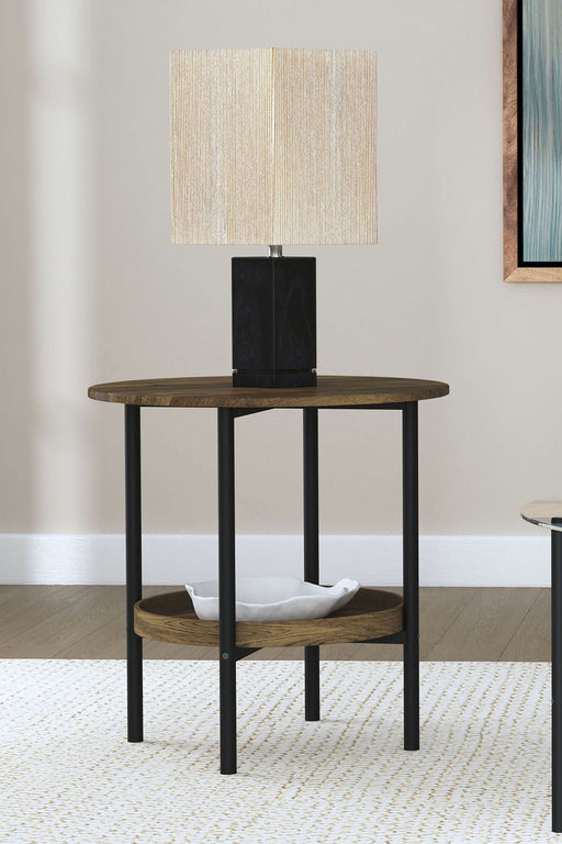 Delfin Round Glass Top Side End Table Black and Brown - Walo Furniture