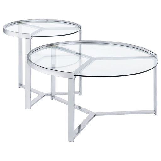 Delia 2 - Piece Round Glass Top Nesting Coffee Table Chrome - Walo Furniture