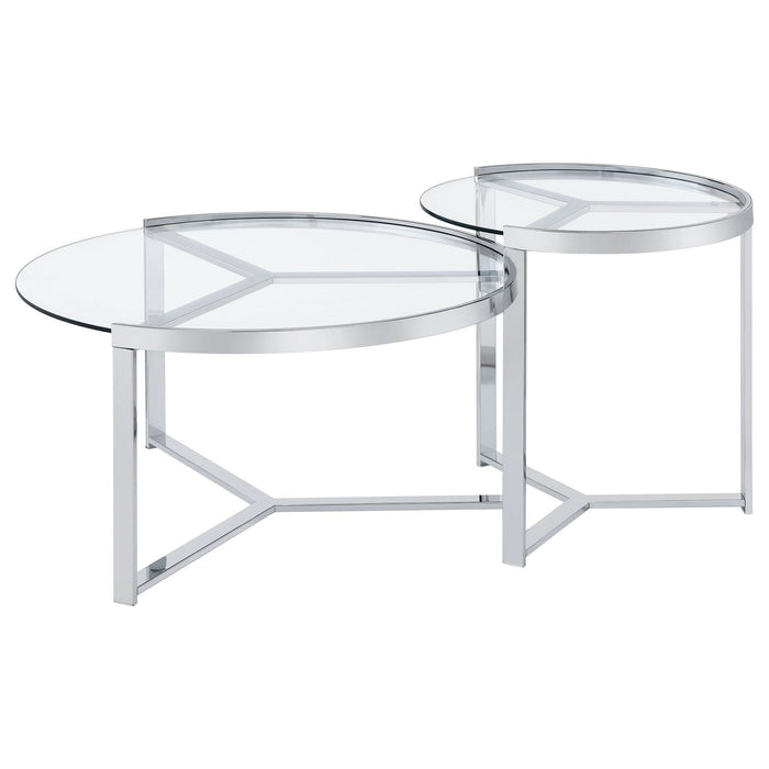 Delia 2 - Piece Round Glass Top Nesting Coffee Table Chrome - Walo Furniture