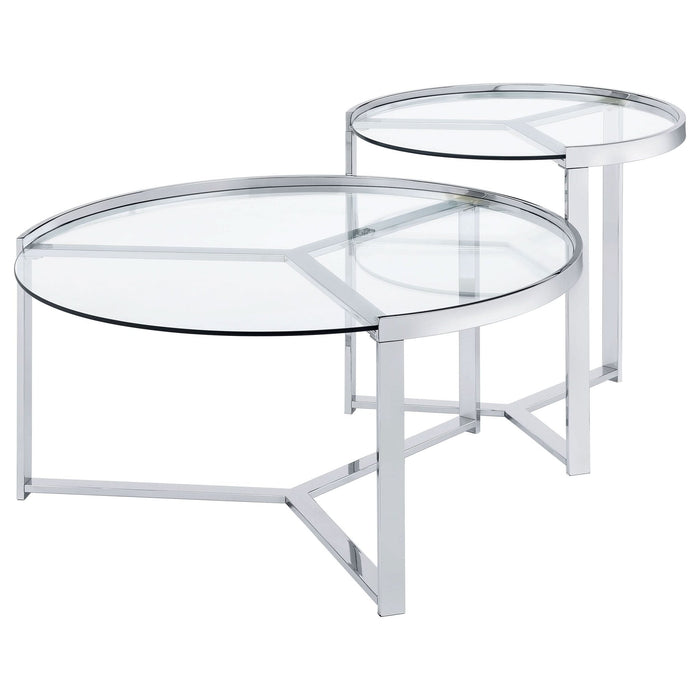 Delia 2 - Piece Round Glass Top Nesting Coffee Table Chrome - Walo Furniture