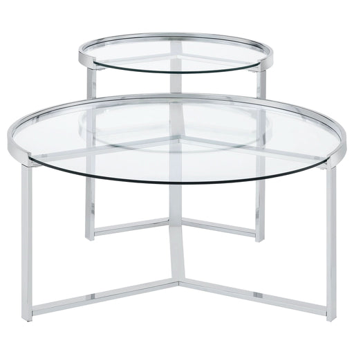 Delia 2 - Piece Round Glass Top Nesting Coffee Table Chrome - Walo Furniture