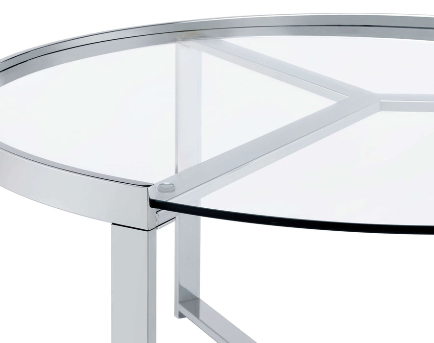 Delia 2 - Piece Round Glass Top Nesting Coffee Table Chrome - Walo Furniture