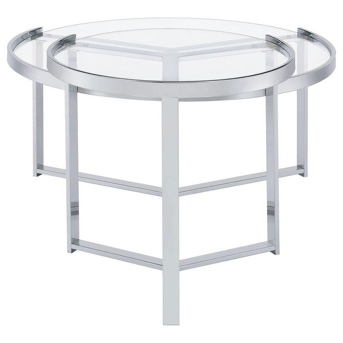 Delia 2 - Piece Round Glass Top Nesting Coffee Table Chrome - Walo Furniture