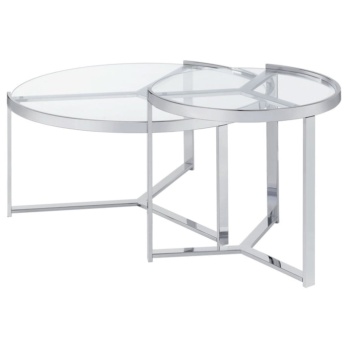 Delia 2 - Piece Round Glass Top Nesting Coffee Table Chrome - Walo Furniture