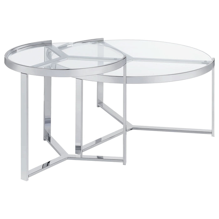 Delia 2 - Piece Round Glass Top Nesting Coffee Table Chrome - Walo Furniture