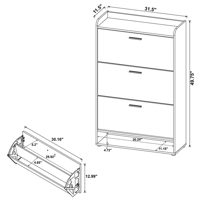 Denia 3 - tier Engineered Wood Shoe Cabinet White - Walo Furniture