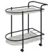 Desiree 2 - tier Faux Marble Shelf Metal Bar Cart Black - Walo Furniture