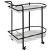 Desiree 2 - tier Faux Marble Shelf Metal Bar Cart Black - Walo Furniture